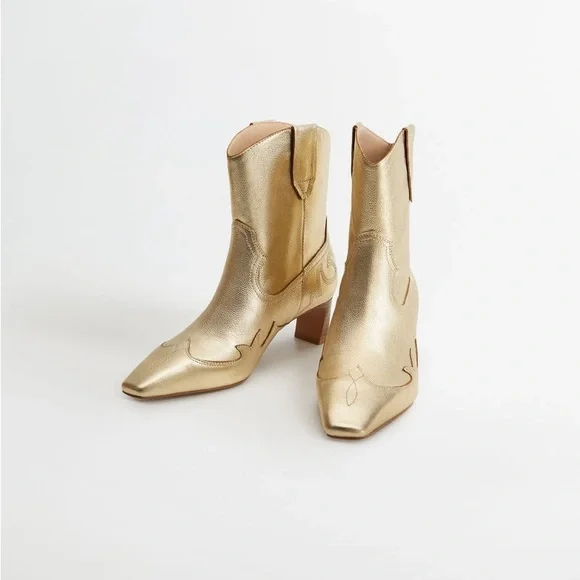 Mango sz 39 Violeta Gold bovine leather cowboy boots bloggers fav - Picture 3 of 16